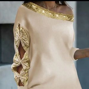 Contrast Sequins Bowknot Design Cutout Top